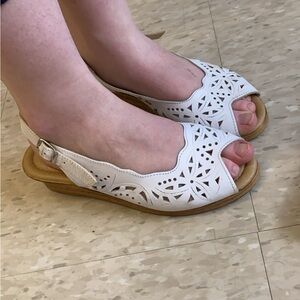 Spring Step White Floral Laser Cut Slingback Sandals